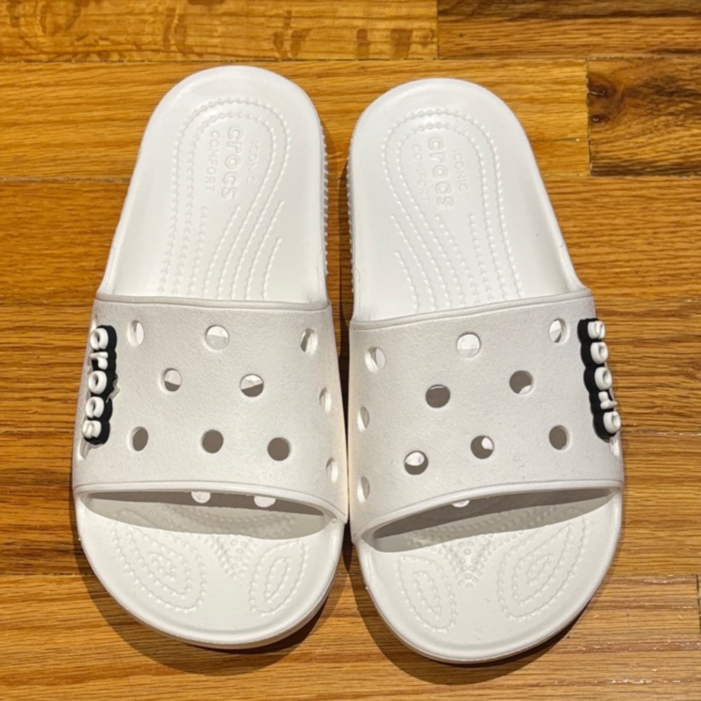 Kids White Crocs Slide Sandals